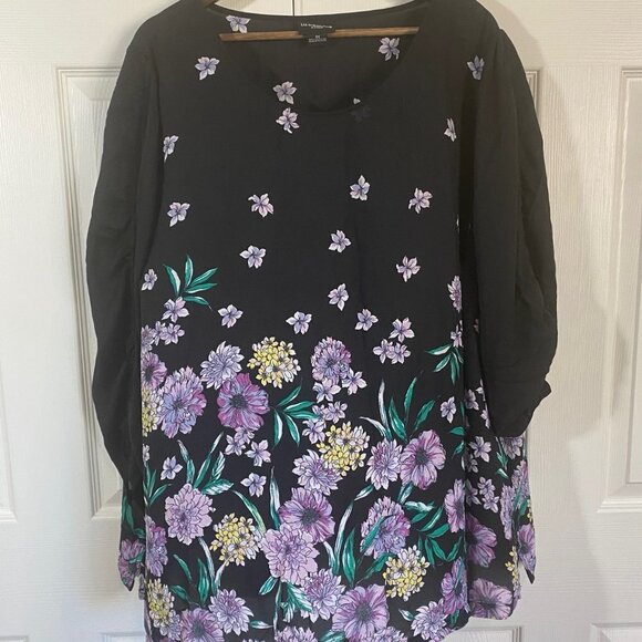 Liz Claiborne - Black Sheer Top with Purple Flowers - Picture 1 of 8